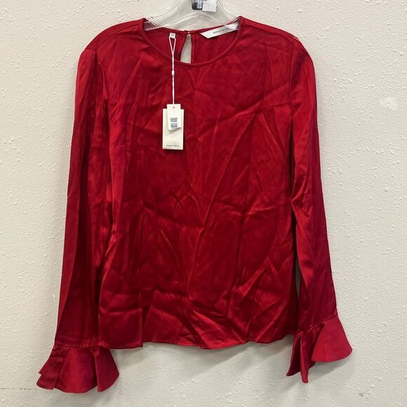 Rebecca Taylor red satin blouse with bell sleeves size 6 NEW #719 - Picture 1 of 9